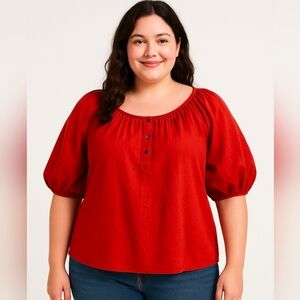 Old Navy Red Peasant Babydoll Blouse Sz Lg